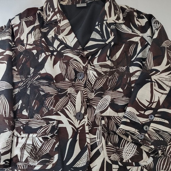 Chicos 3 Womens 100% Silk Blazer Jacket Brown Palm Leaves XL - Picture 8 of 8